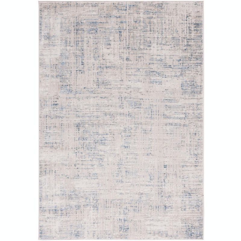 Ivory and Blue Synthetic Easy Care Area Rug