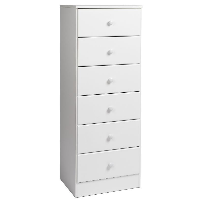 Astrid White 6-Drawer Tall Lingerie Dresser with Solid Wood Knobs