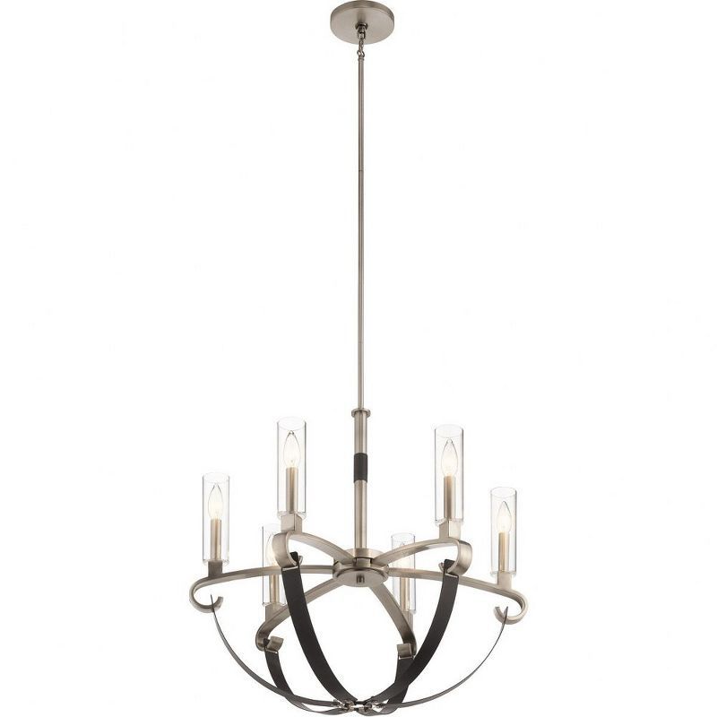 Classic Pewter and Brass 6-Light Chandelier with Clear Glass