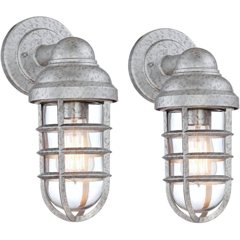 Marlowe Galvanized Steel Cage Frame Outdoor Wall Lights Set of 2