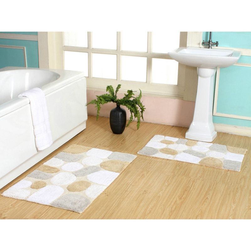 Pebble Pattern Cotton Bath Rug Set in Light Beige
