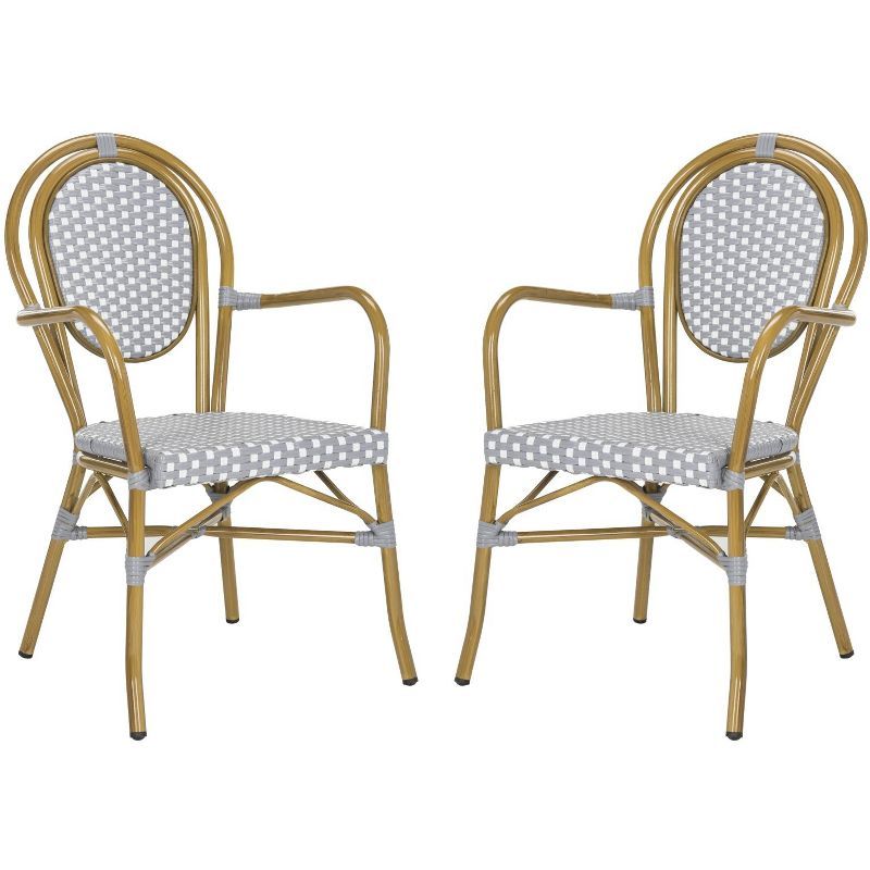 Côte d'Azur Inspired Grey & White Rattan Bistro Arm Chair