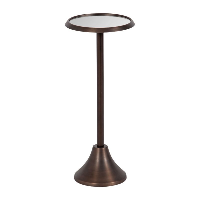 Antique Bronze Round Metal Pedestal Drink Table with Mirrored Top