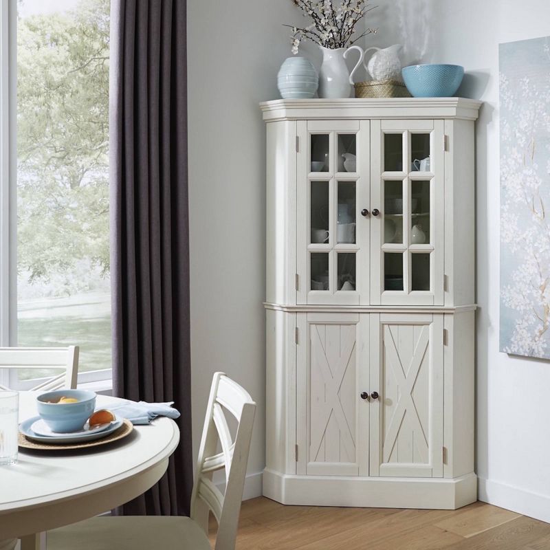 Seaside Lodge White Corner China Cabinet with Glass Doors