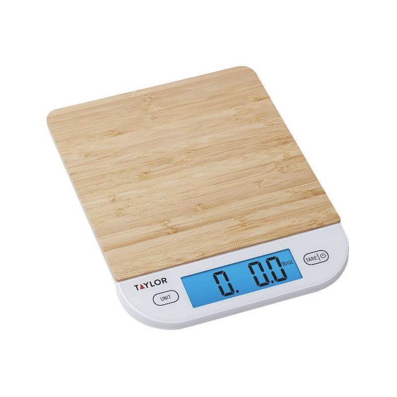 Taylor Digital Bamboo Kitchen Scale with Blue Backlight Display