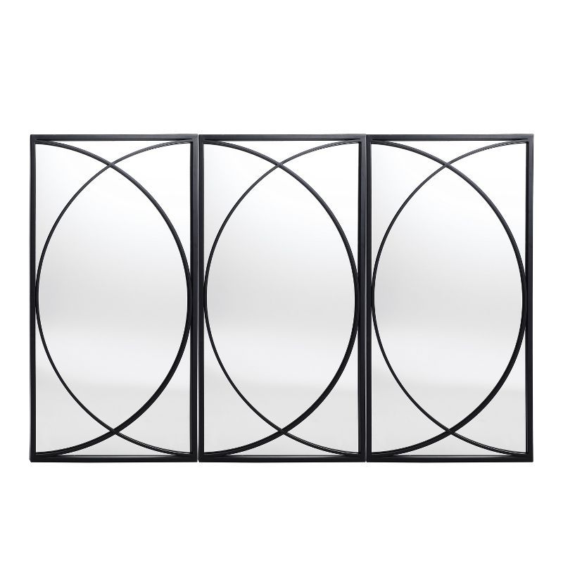 LuxenHome 3-Piece Black Metal Rectangular Wall Mirror Set