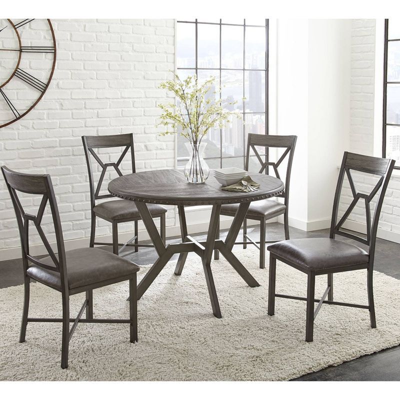 Alamo Soft Gray 5-Piece Dining Set with Faux Leather Seats