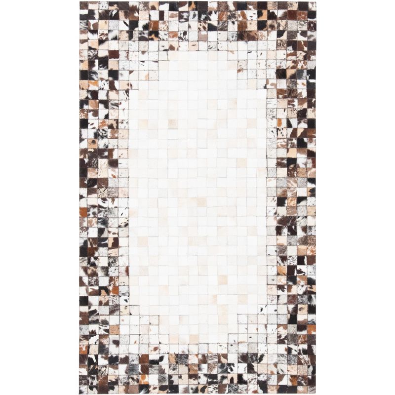 Handmade Beige and Brown Geometric Cowhide Area Rug