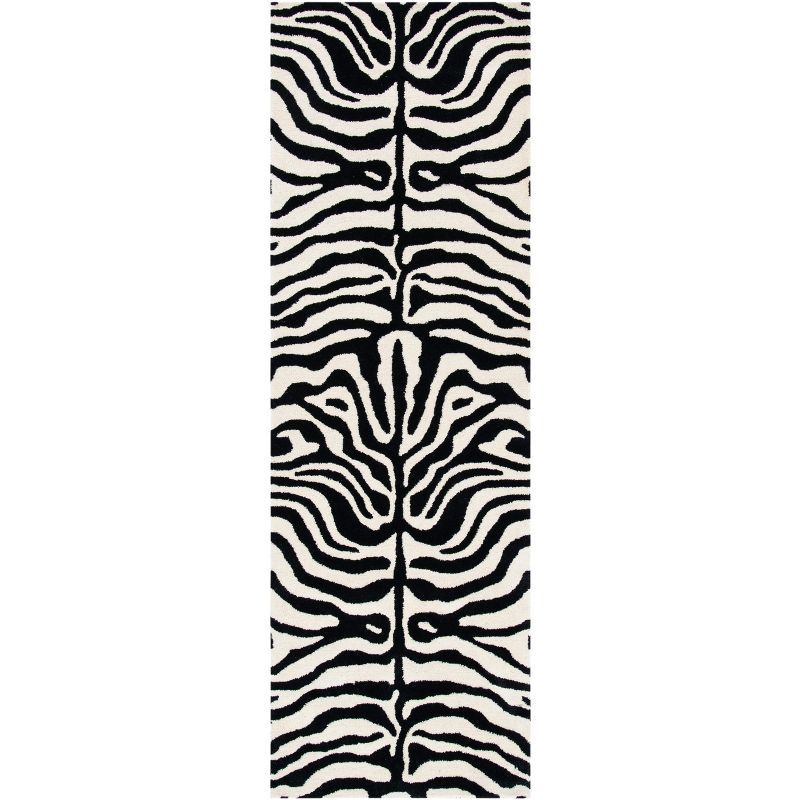 Black and White Wool Tufted Zebra Runner Rug