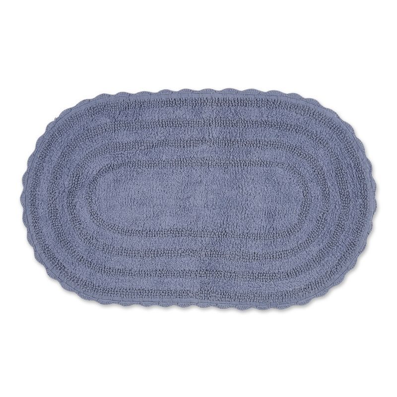 Stonewash Blue Oval Crochet Cotton Bath Mat 21x34"