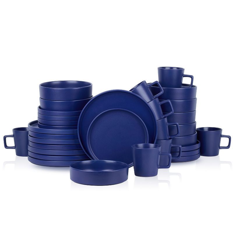 Blue Ceramic Minimalist 32-Piece Dinnerware Set, Service for 8