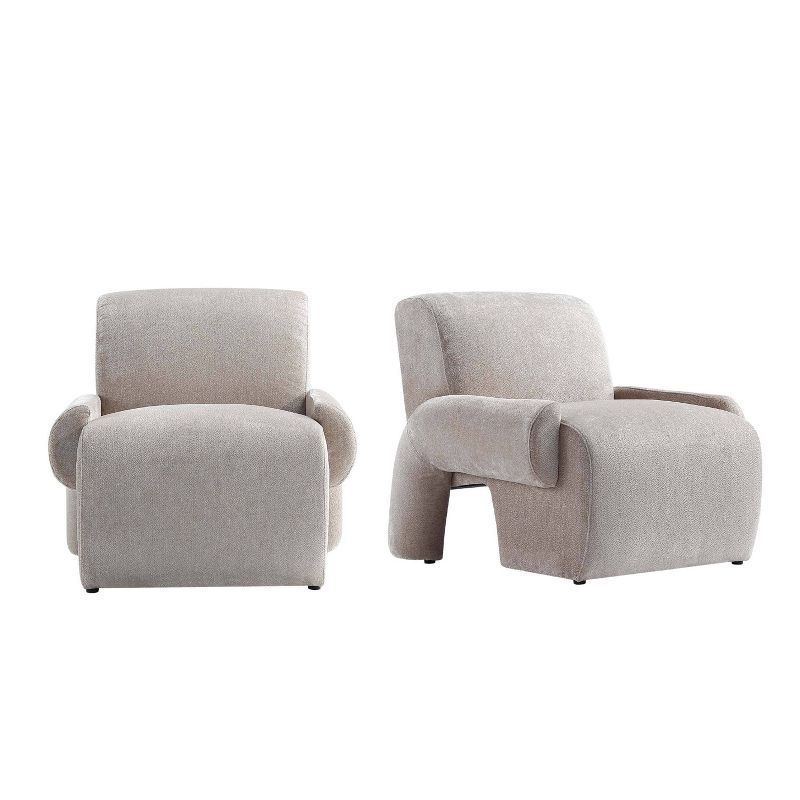 Beige Chenille Upholstered Accent Chairs with Pine Wood Base, Set of 2