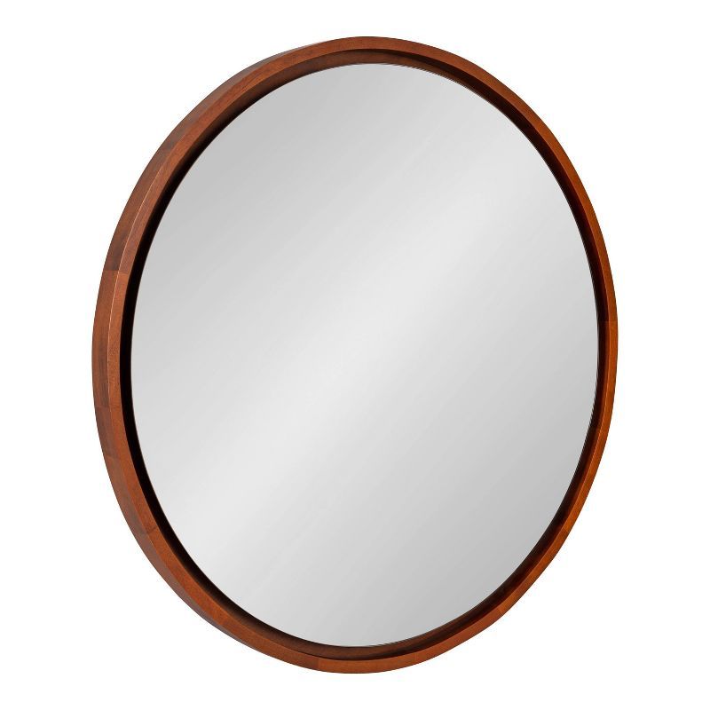 Mid-Century Boho-Chic Round Walnut Wood Wall Mirror, 30"