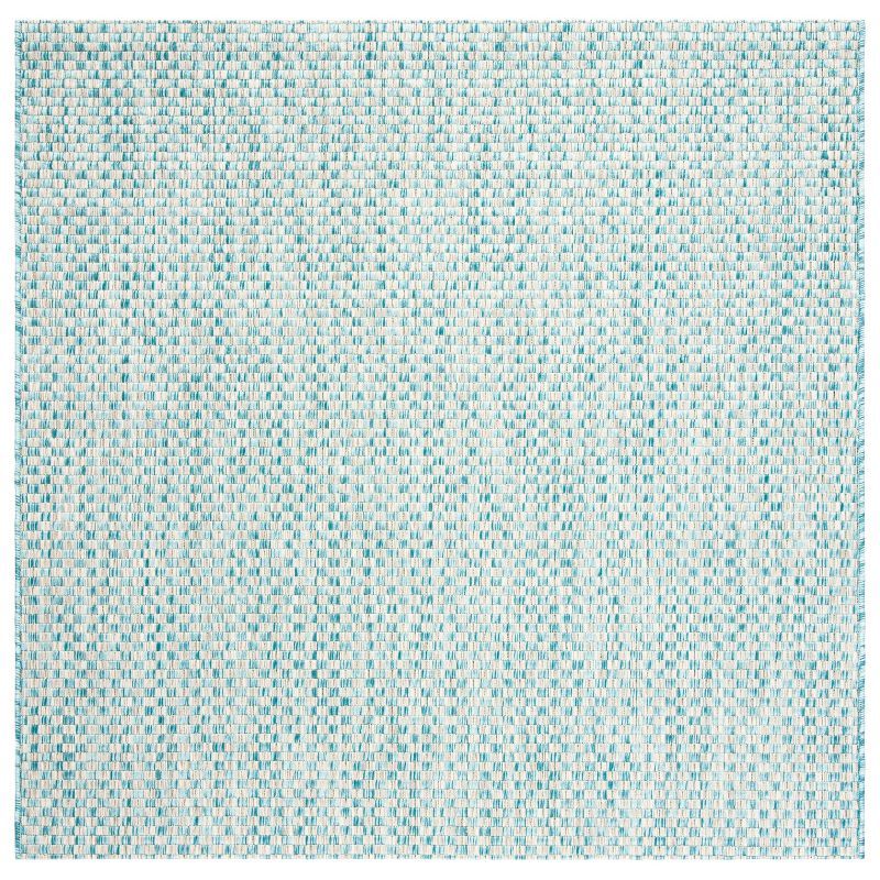 Light Blue and Grey Square Synthetic Outdoor Area Rug