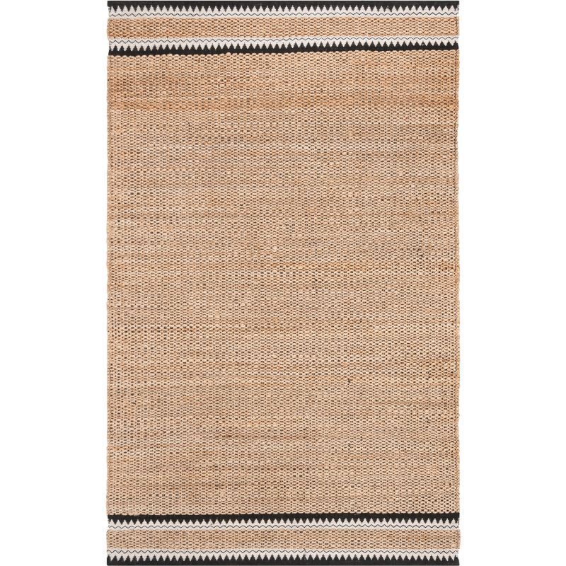 Natural and Black 4' x 6' Handwoven Wool Area Rug