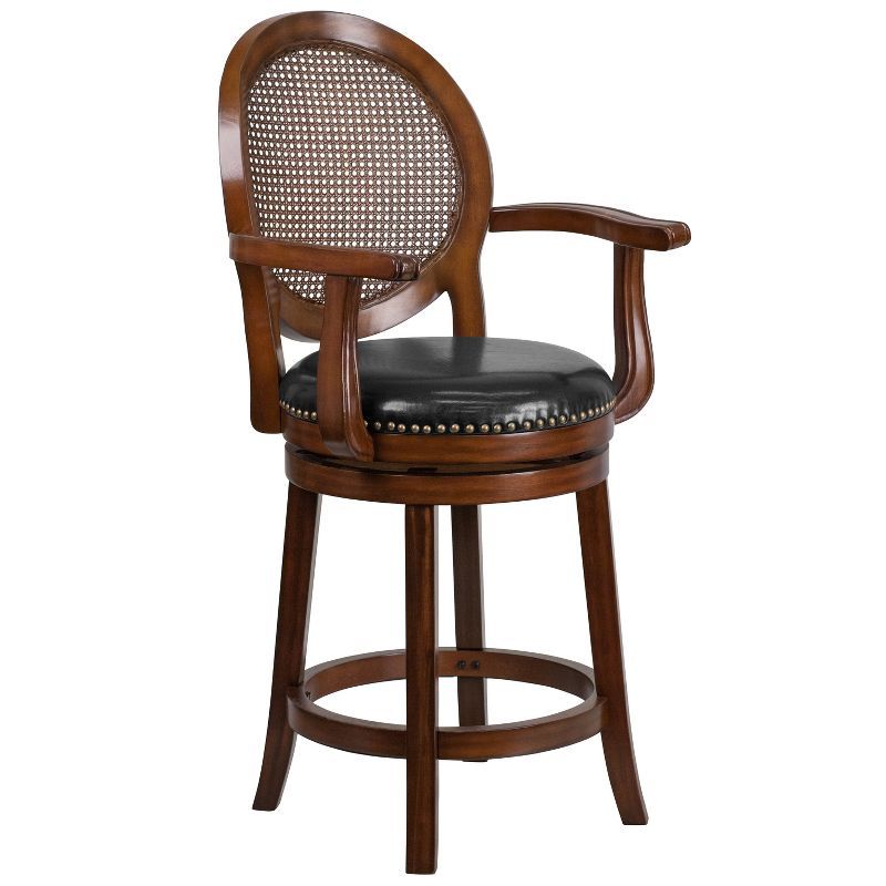 Espresso Wood Counter Stool with Black Leather Swivel Seat