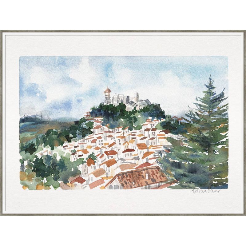 Casares Spain Landscape Aquarelle Framed Wall Art, 41" x 31"