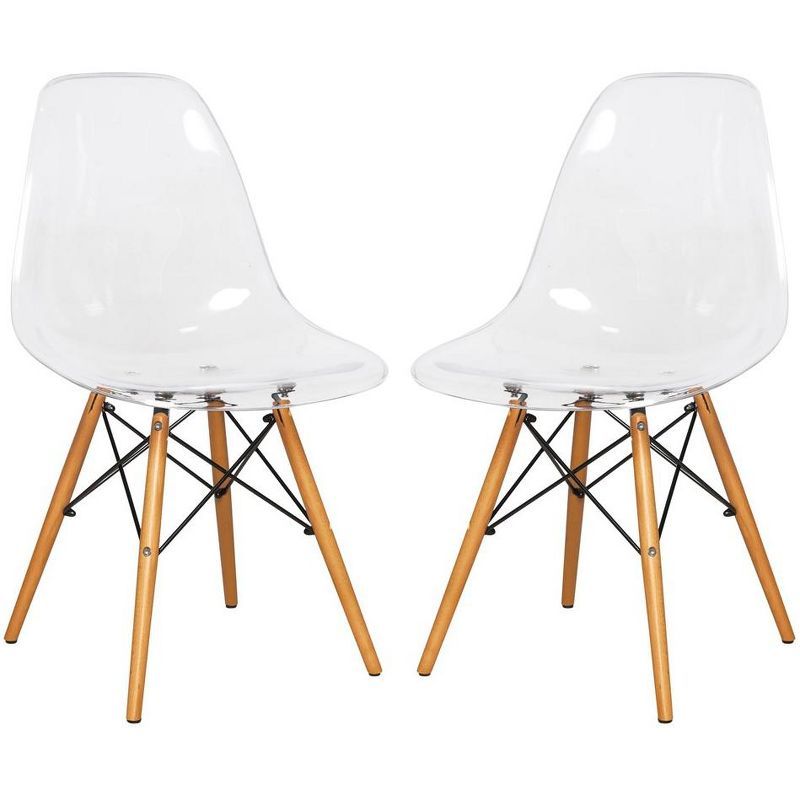 Clear Dover Modern Side Chair with Wooden Metal Cross Back, Set of 2