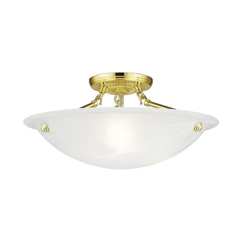 Polished Brass and White Alabaster Glass 16" Ceiling Mount Light