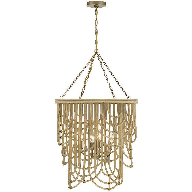 Bremen 4-Light Pendant in Warm Brass and Natural Rattan