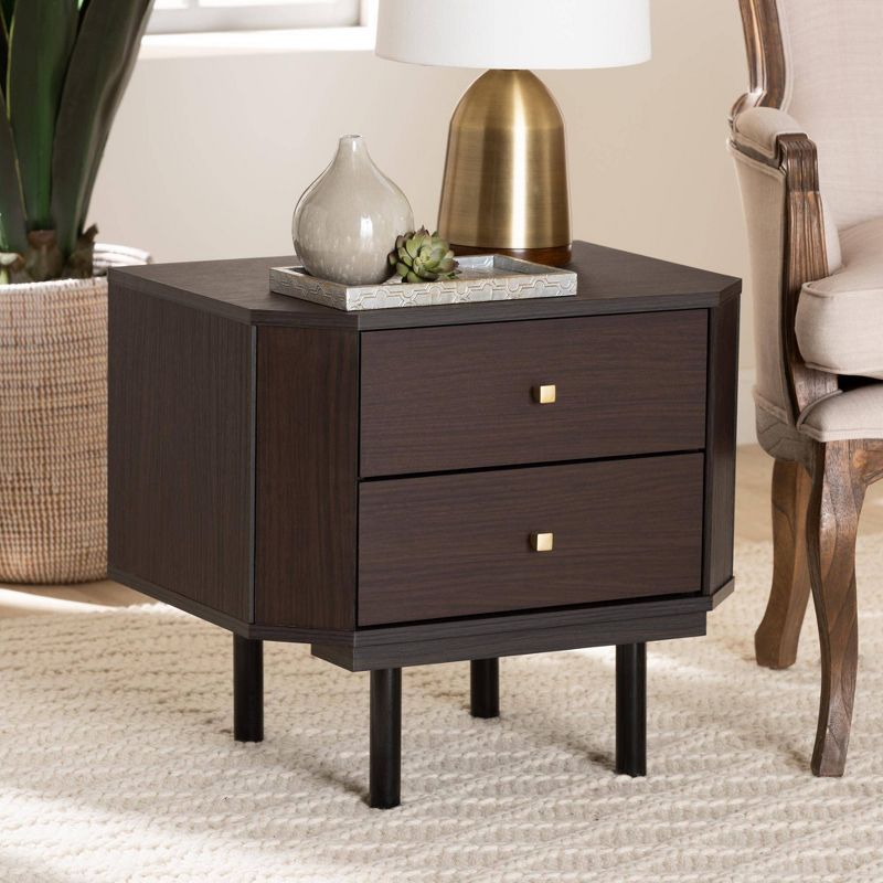 Norwood Espresso Brown and Black 2-Drawer Wooden End Table