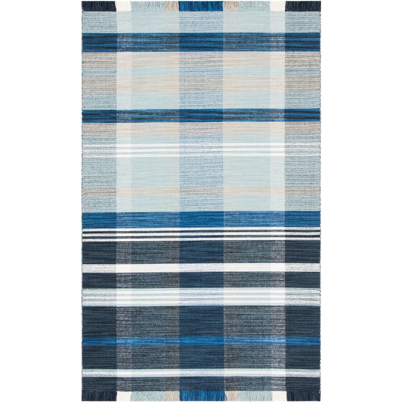 Navy and Charcoal Striped Wool Kilim Area Rug