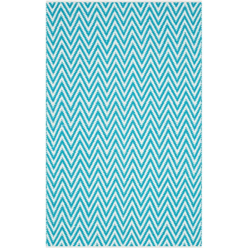 Turquoise and Ivory Chevron Cotton Flat Woven Rug 5' x 7'