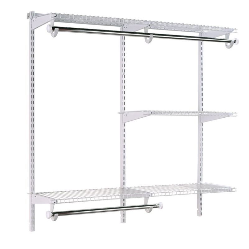 White Adjustable Metal Closet Kit with Shelving and Hanging Storage