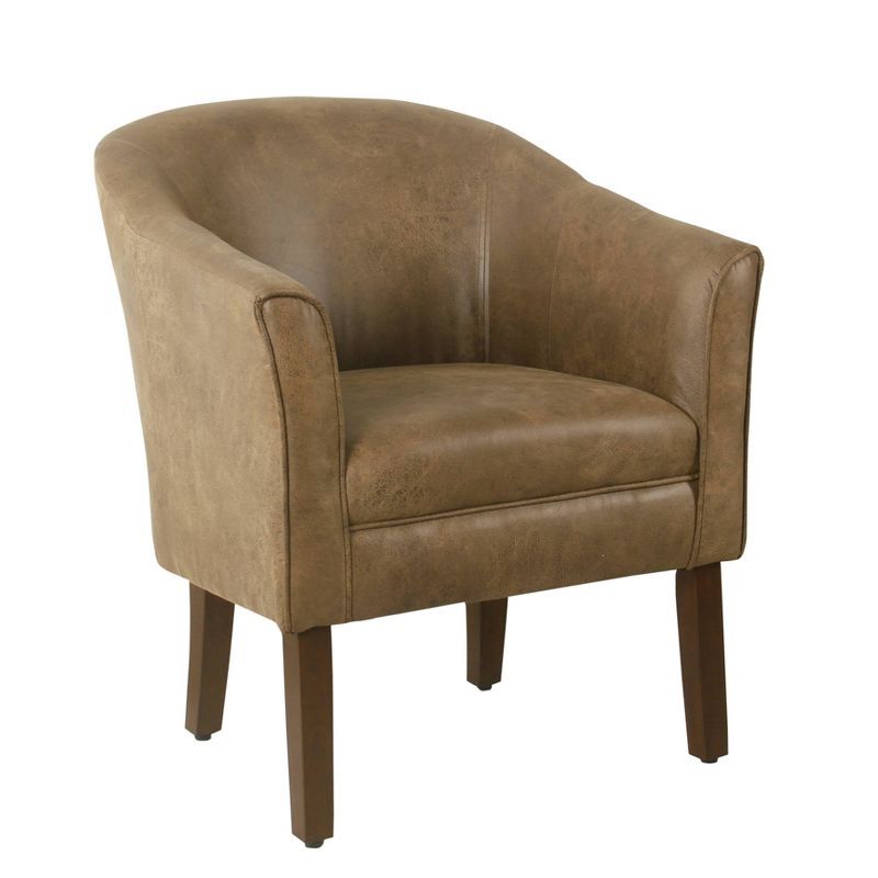 Flax Brown Faux Leather Modern Barrel Accent Chair