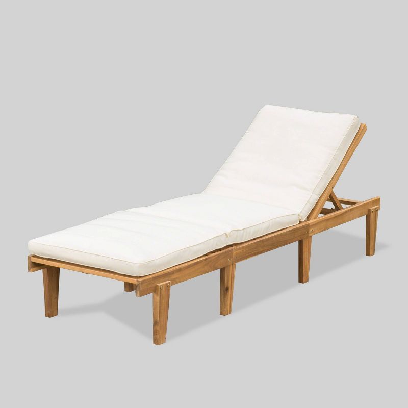 Ariana Teak Finish Acacia Wood Chaise Lounge with Cushion