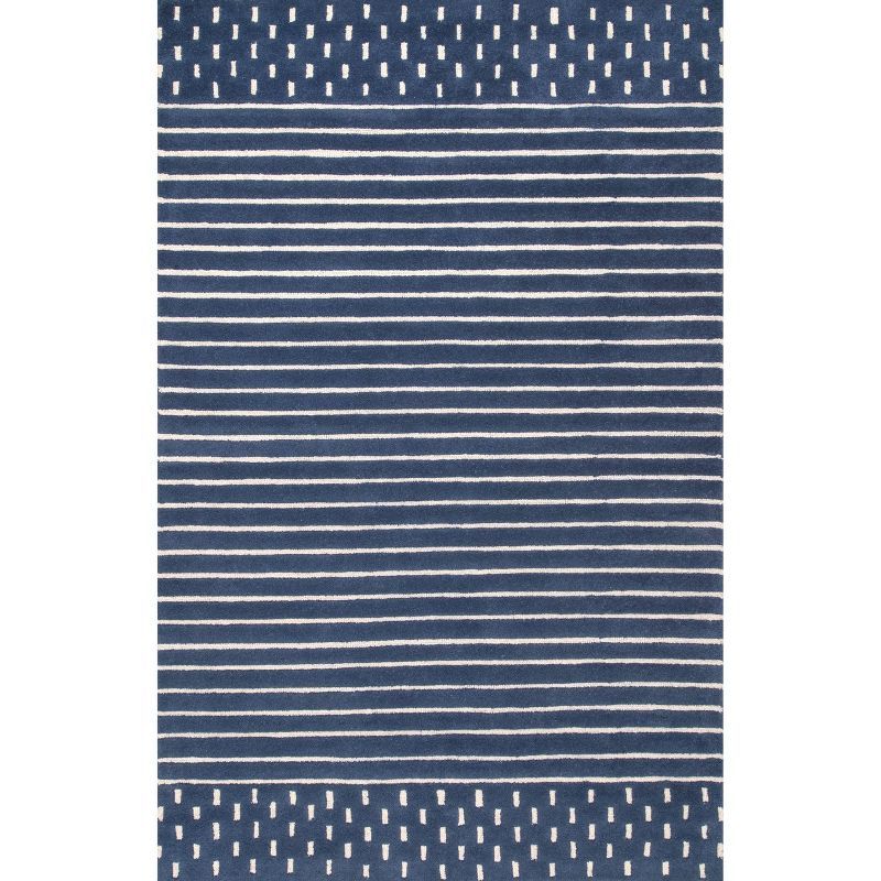 Hand-Tufted Navy and White Wool Stripe Area Rug, 5' x 8'