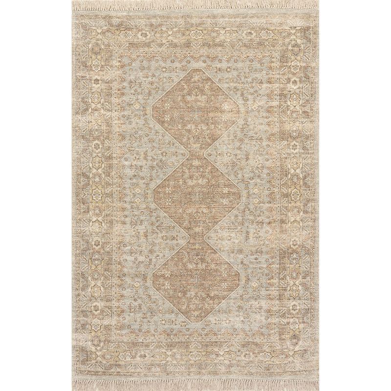 Rosia Khaki and Beige 10' x 14' Wool Blend Tasseled Area Rug