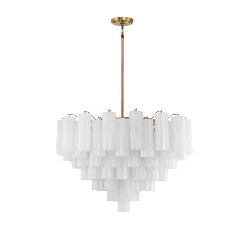 Aged Brass and White Tronchi Glass 16-Light Chandelier