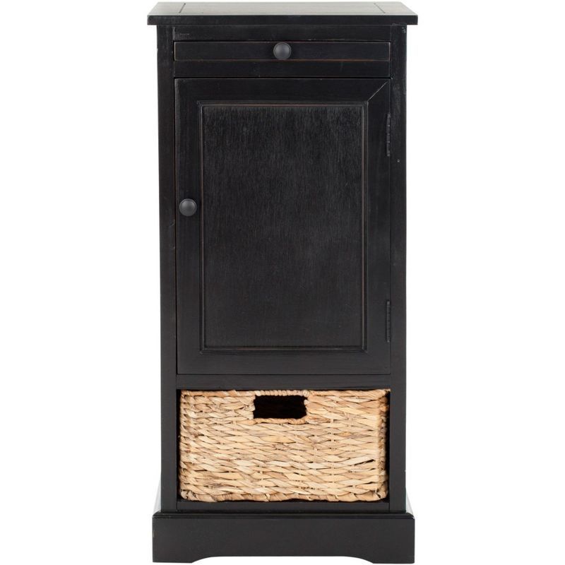 Raven Distressed Black Tall Transitional Storage Unit with Pull-Out Basket