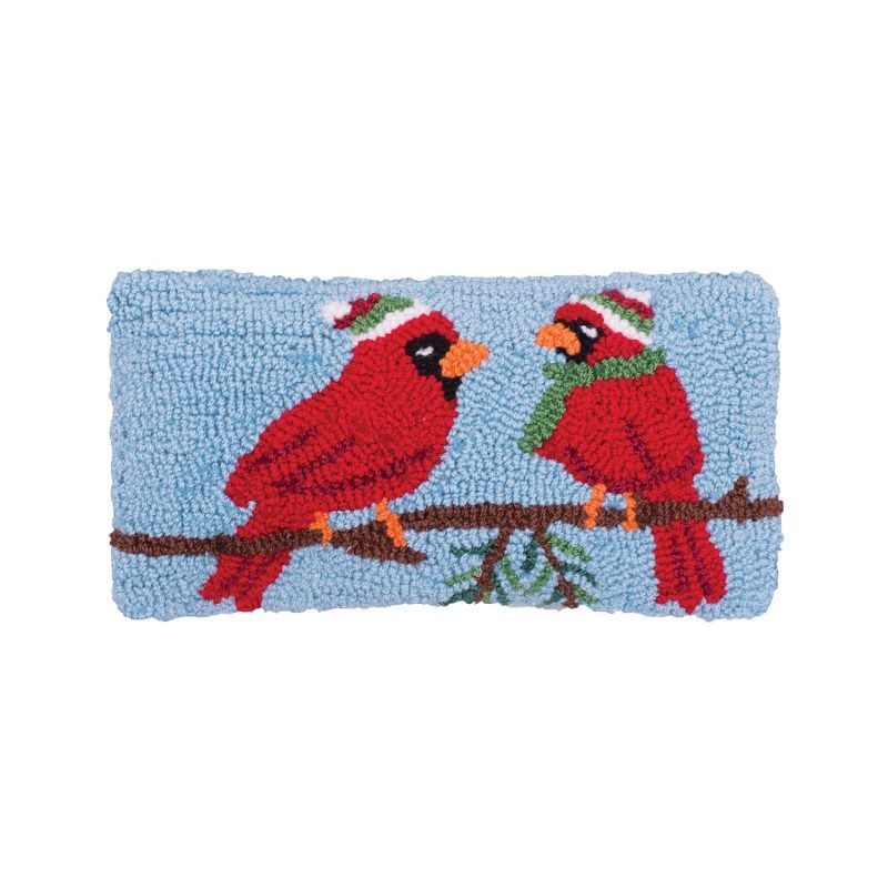 Winter Cardinal Hooked Cotton Holiday Throw Pillow Set