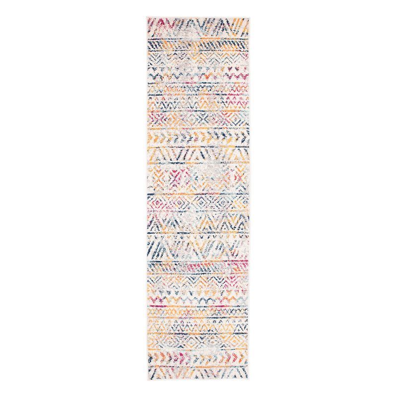 Multicolored Geometric Synthetic Bohemian Runner Rug, 2' x 7'