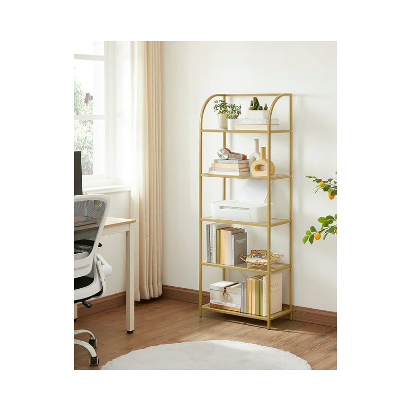 Gold 5-Tier Steel Frame Open Back Bookcase