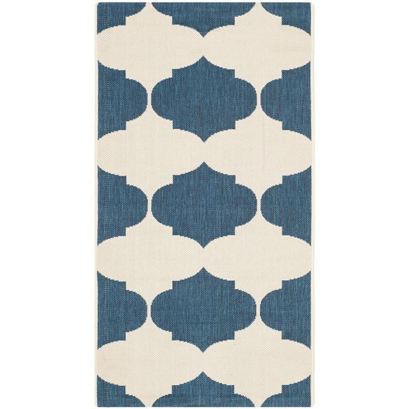 Beige and Navy Geometric Outdoor Area Rug, 2' x 3'7"