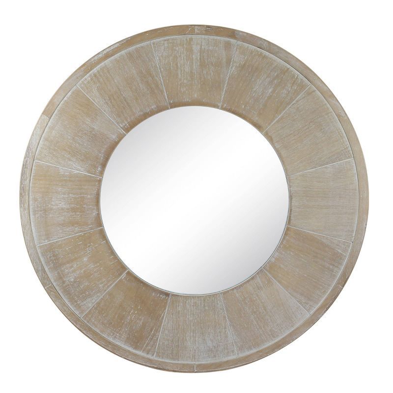 27.5" Round White Wash Wooden Wall Mirror