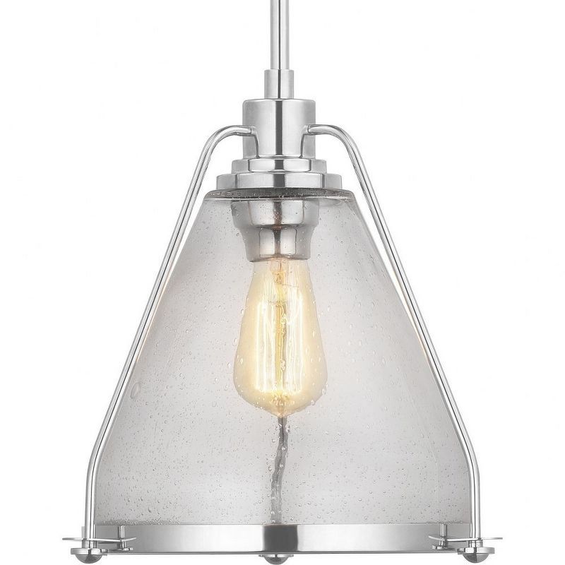 Polished Nickel 13" Pendant with Clear Seeded Glass Shade