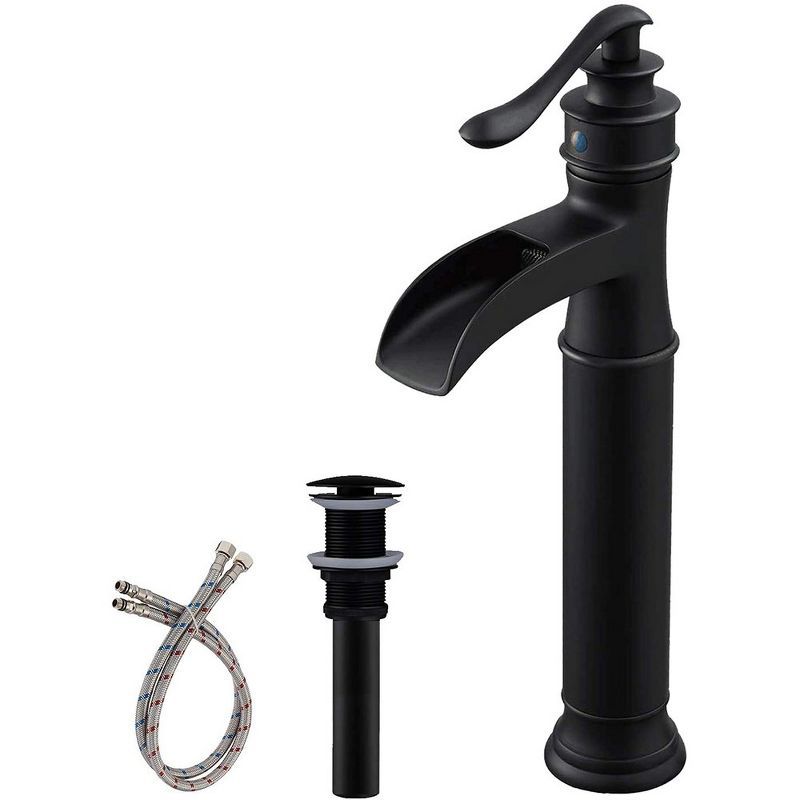 Matte Black Waterfall Single-Handle Vessel Bathroom Faucet with Drain Assembly