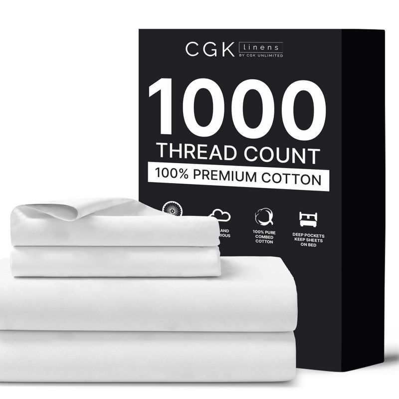 Luxurious Twin White Cotton 1000 Thread Count Sheet Set