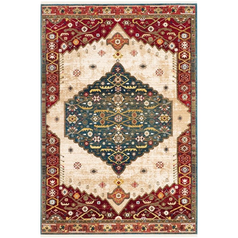 Elegant Blue and Red Synthetic Rectangular Area Rug, 3'3" X 4'10"