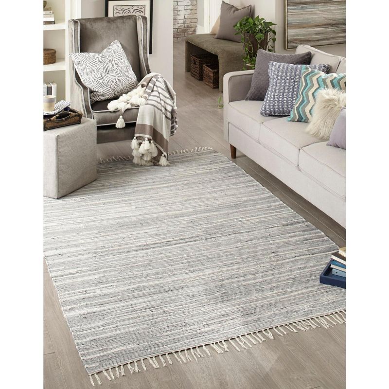 Gray Striped Handmade Braided Chindi Area Rug 9' x 12'