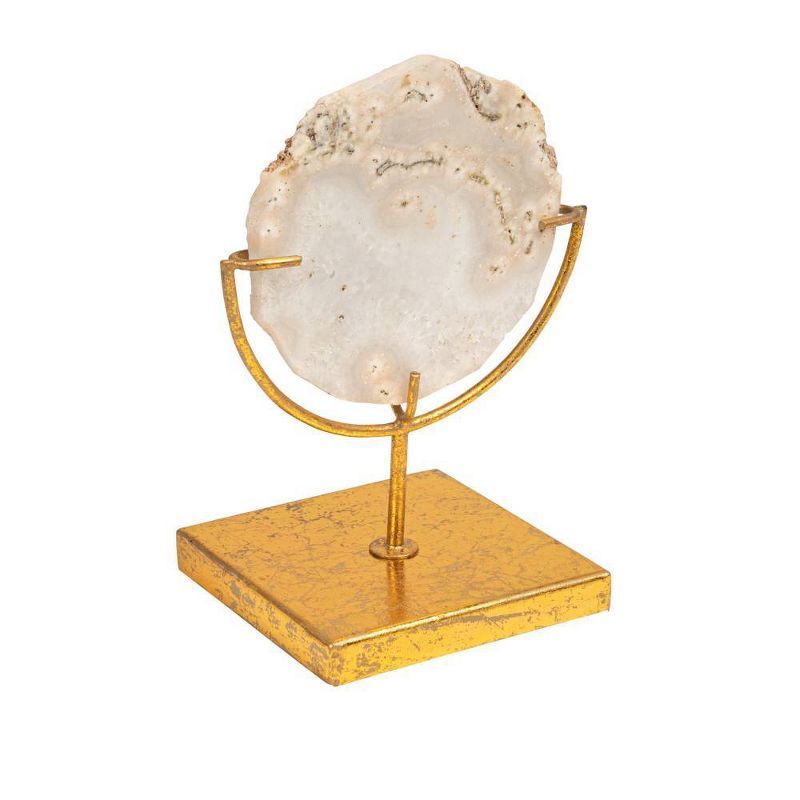 Natural Agate Stone Slice on Distressed Gold Metal Stand