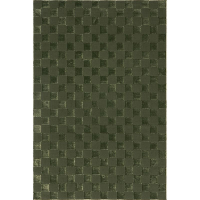 Alaiya Green Checkered Machine Washable Synthetic Area Rug 3' x 5'