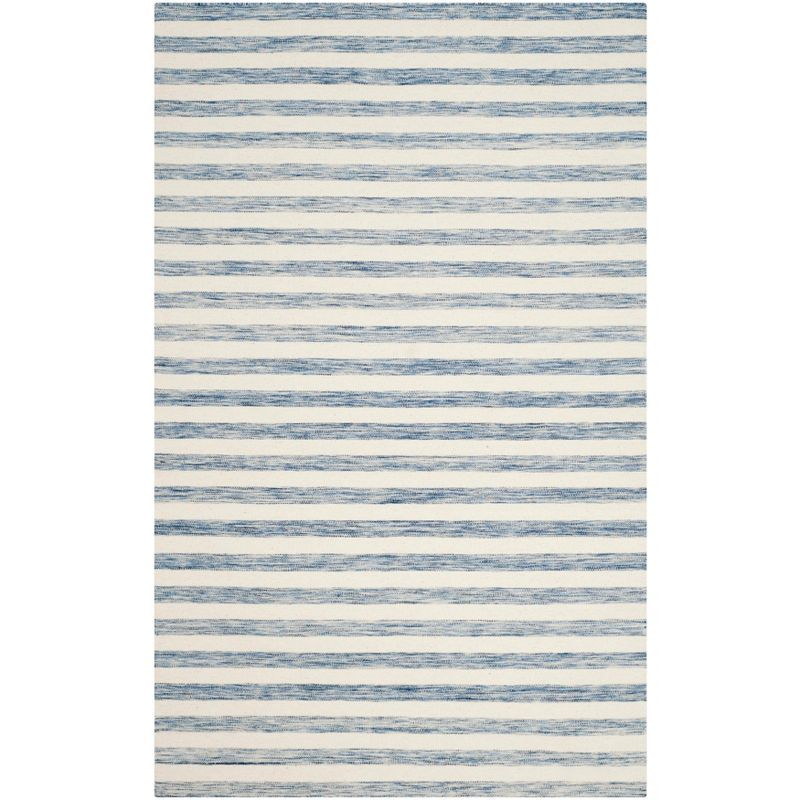 6' x 9' Blue Ivory Wool Flat Woven Handmade Reversible Rug