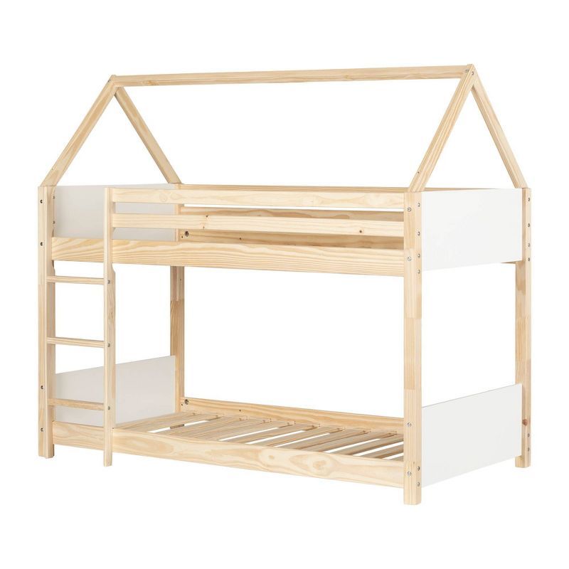 Natural Pine Twin Bunk Bed with House Frame and Slats