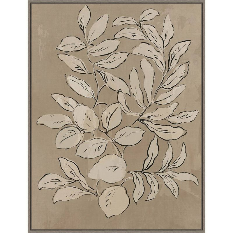 23" x 30" Sepia Leaves Sketch Framed Canvas Wall Art