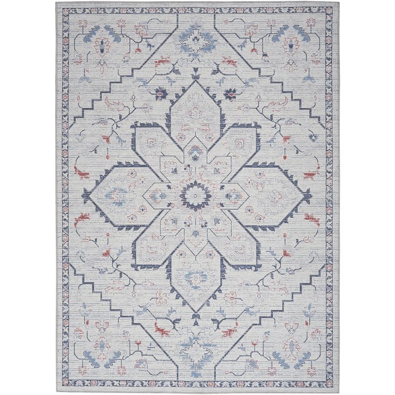 Nicole Curtis Blue Floral Cotton Synthetic 5' x 7' Area Rug